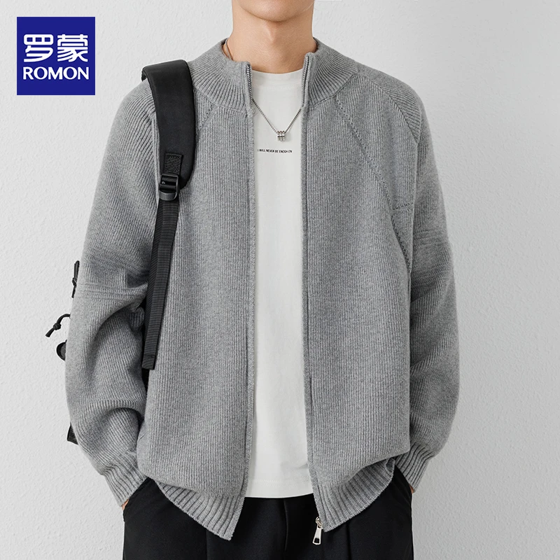 罗蒙针织开衫毛衣男2025新款潮流帅气纯色百搭休闲宽松男士外套衫