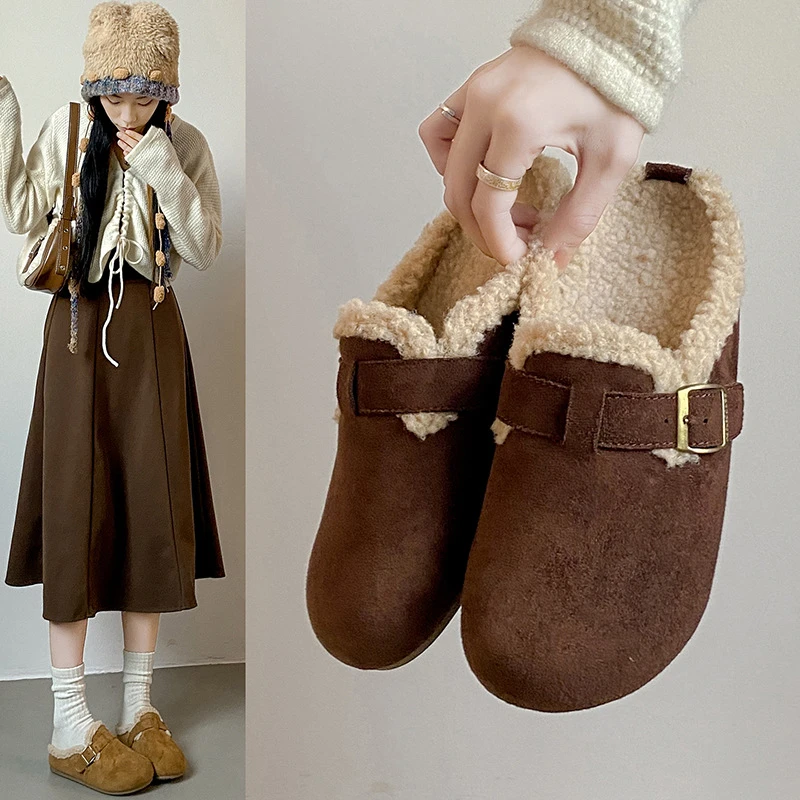 勃肯鞋2025年新款秋冬懒人加绒勃肯鞋一脚蹬棉鞋半包头拖鞋外穿Y2