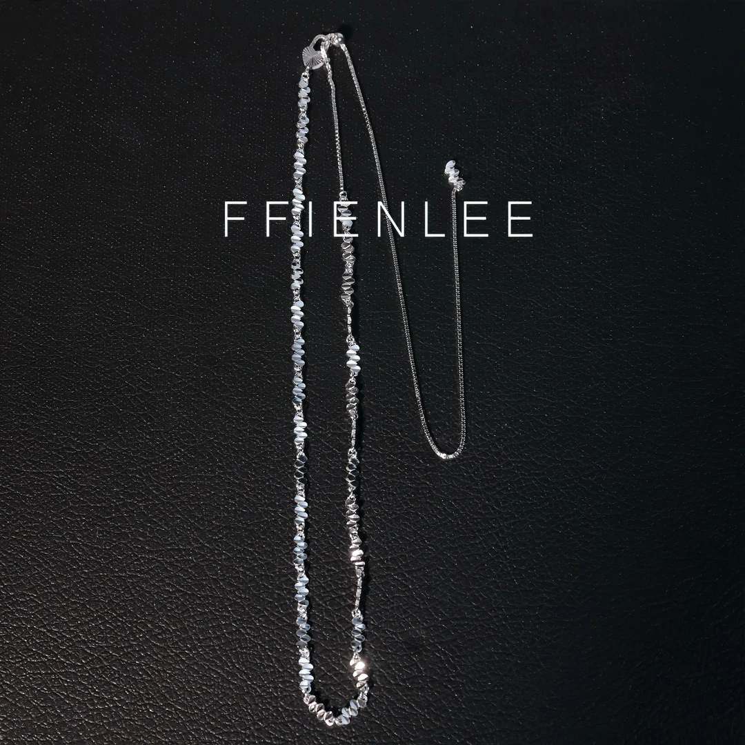 链子925银 <繁星>碎银拼接抽拉式项链小众切割水滴波浪设计长款链