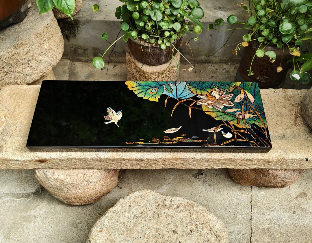 大漆茶盘干泡茶盘，弥月秋风.款。尺寸60*20*4厘米