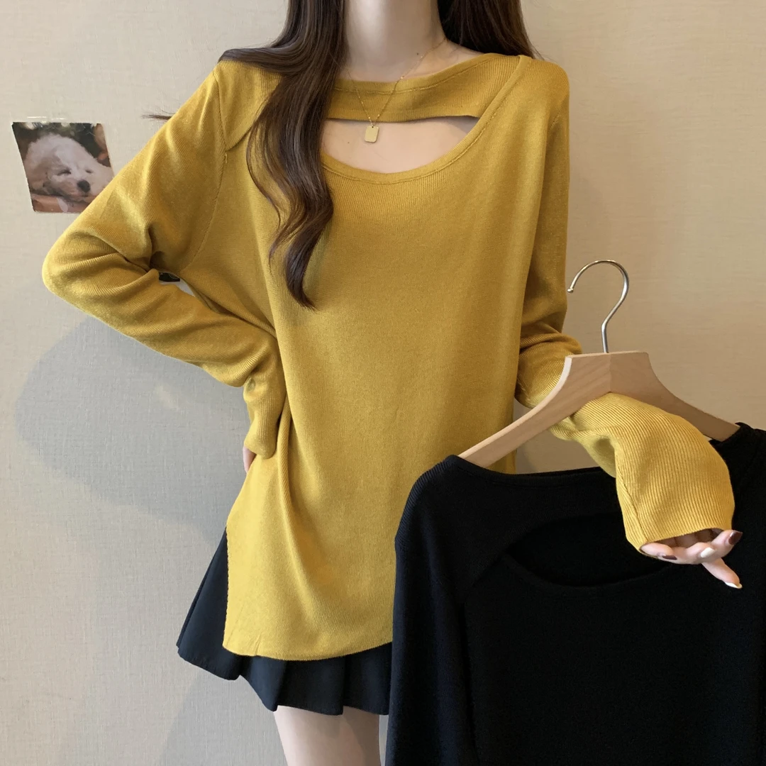 2025大码女装秋冬新款心机镂空显瘦内搭针织衫胖妹妹