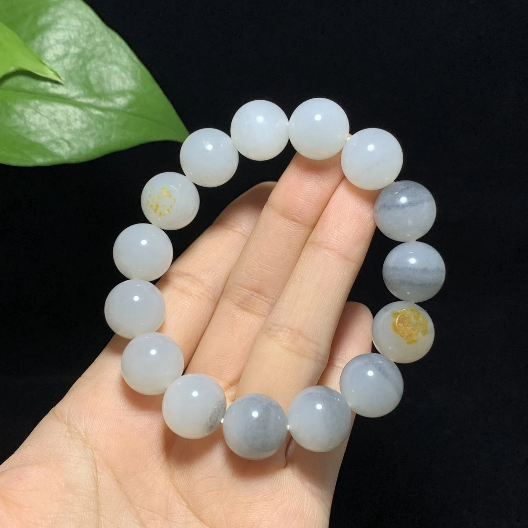 和田玉 洒金皮原皮 青花 手串 14mm