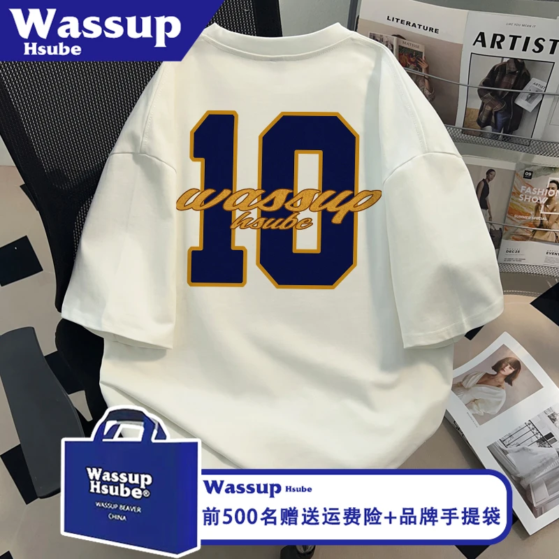 WASSUP HSUBE夏数字字母印花短袖ins白色潮牌上衣男女百搭纯棉T恤