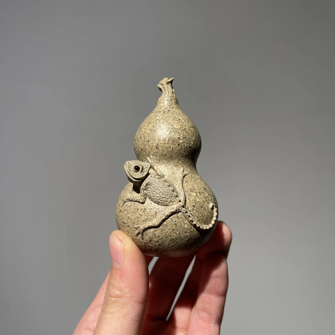 宜兴原矿全手工紫砂茶宠 紫砂葫芦茶宠摆件 钟灵作品