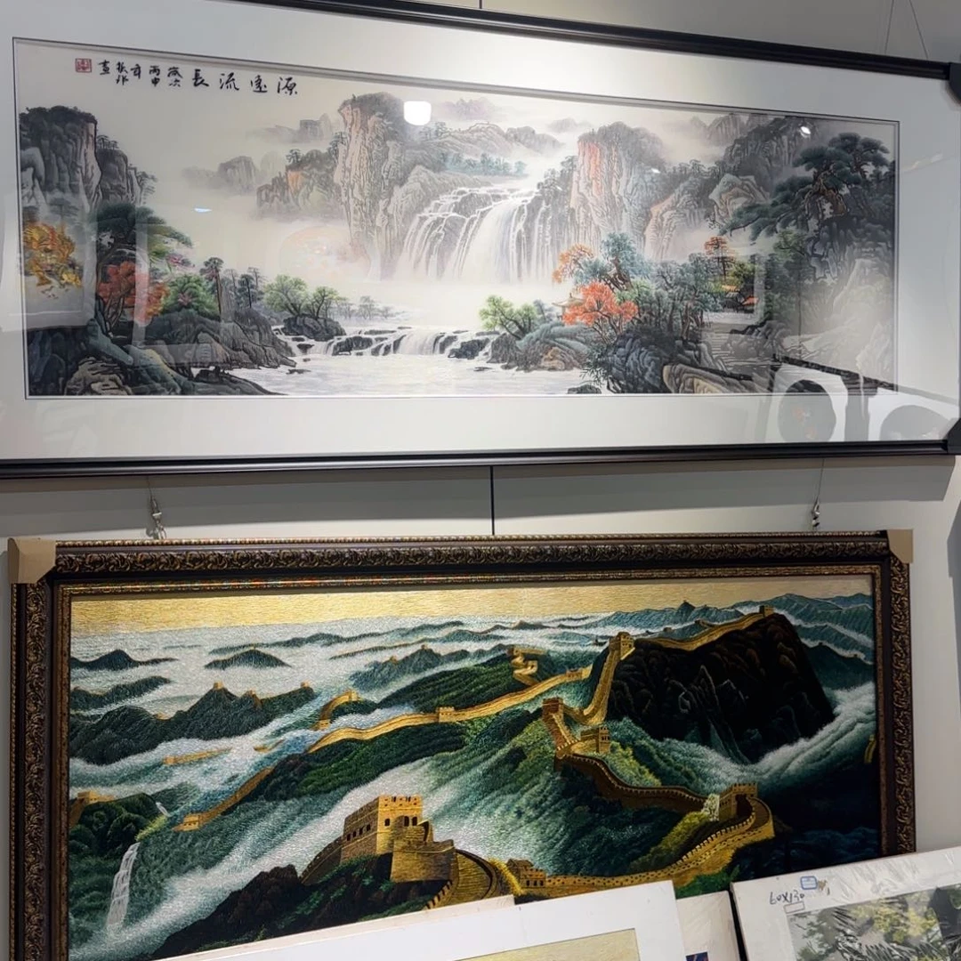 刺绣山水画心60*180成品