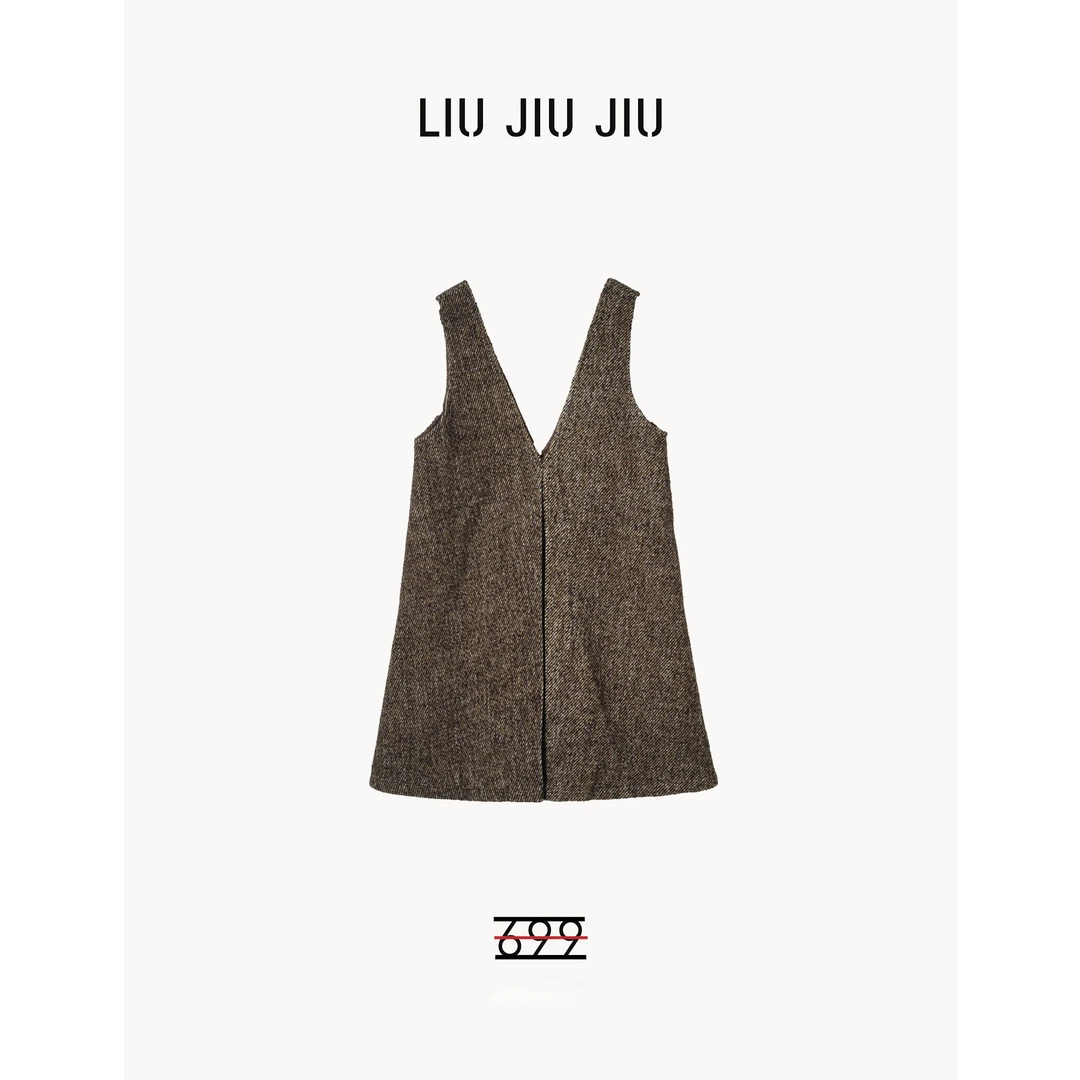 LIUJIUJIU 老钱复古简约风粗花呢设计感V领背心时尚连衣裙QZ5250L