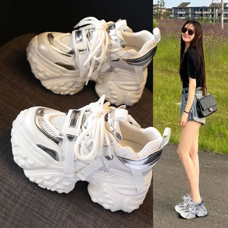 HS597-130厚底内增高单网面透气爆款老爹鞋女2025夏季运动休闲鞋