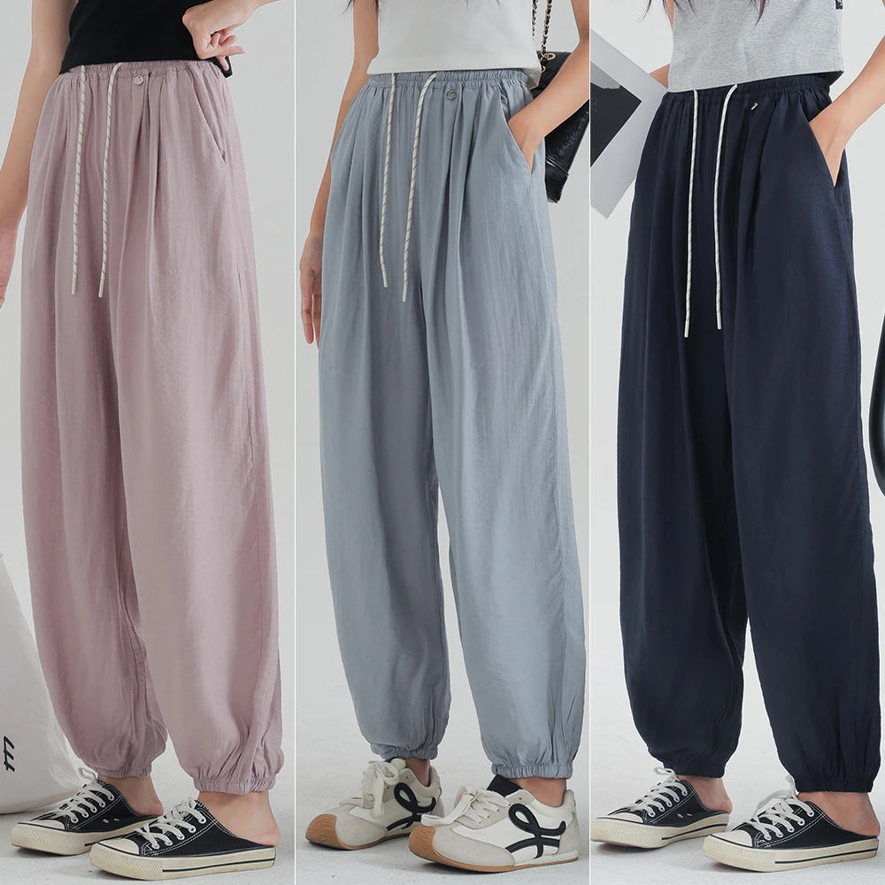 【冰丝防蚊裤】女大童宽松冰丝九分裤夏季薄款初中生12-15岁女孩裤