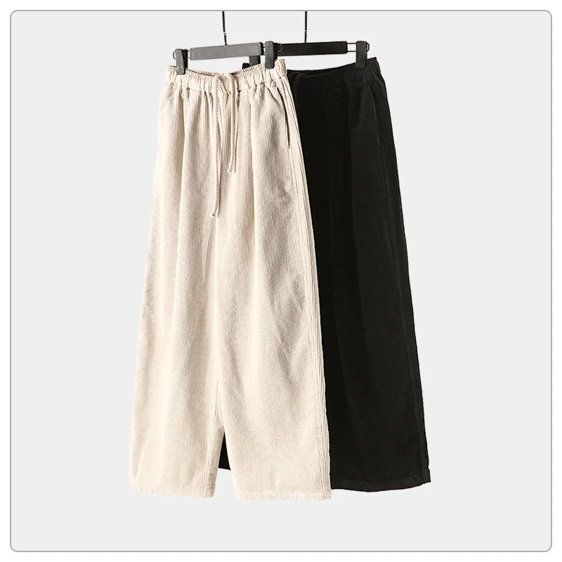 复古简约纯色阔腿裤老钱风高腰休闲裤--SWK8428