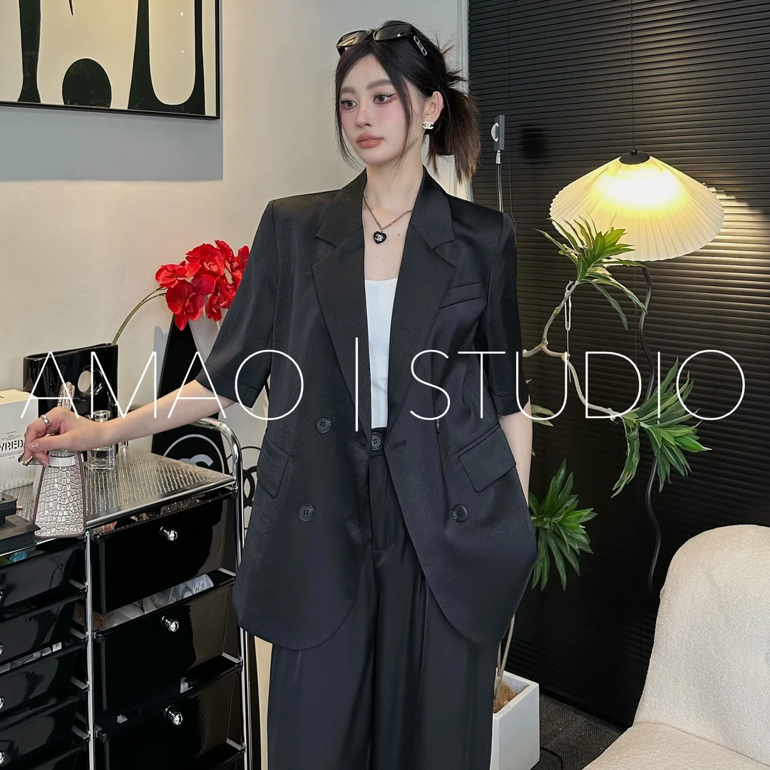 AMAO「锦缎良辰」时尚套装显瘦西装两件套气质网红白色百搭设计师