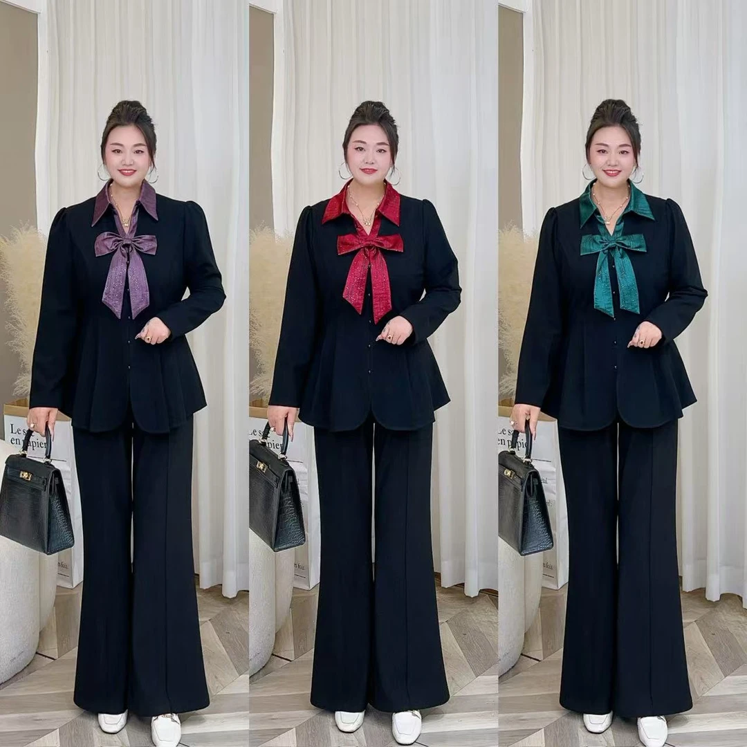 【现货梅姐仅上衣】秋季上新百搭蝴蝶结假两件上衣大码女装MJ9532