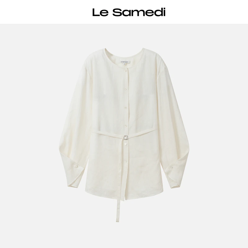 Le Samedi【素素巴厘岛】 灵气文艺 两面穿单排扣腰带阔袖衬衫