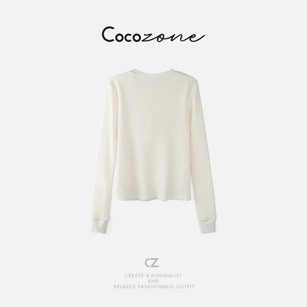 COCO ZONE 刘一一【莱赛尔混绵羊毛】华夫格纹理长袖T恤 CD1A1515