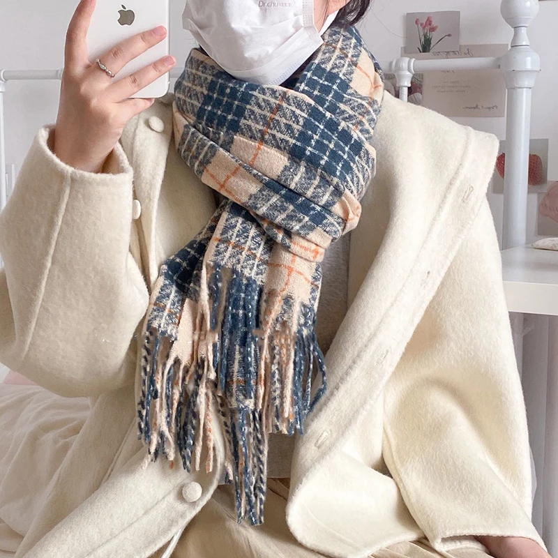 Z104【牛仔蓝】秋冬新款纯色围巾女加厚保暖流苏披肩围巾围脖