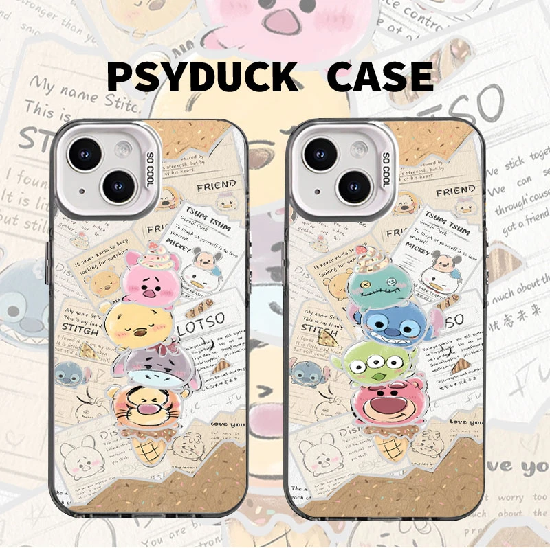 适用苹果华为一加小米报纸史迪仔草莓熊彩银创意动漫防摔手机壳