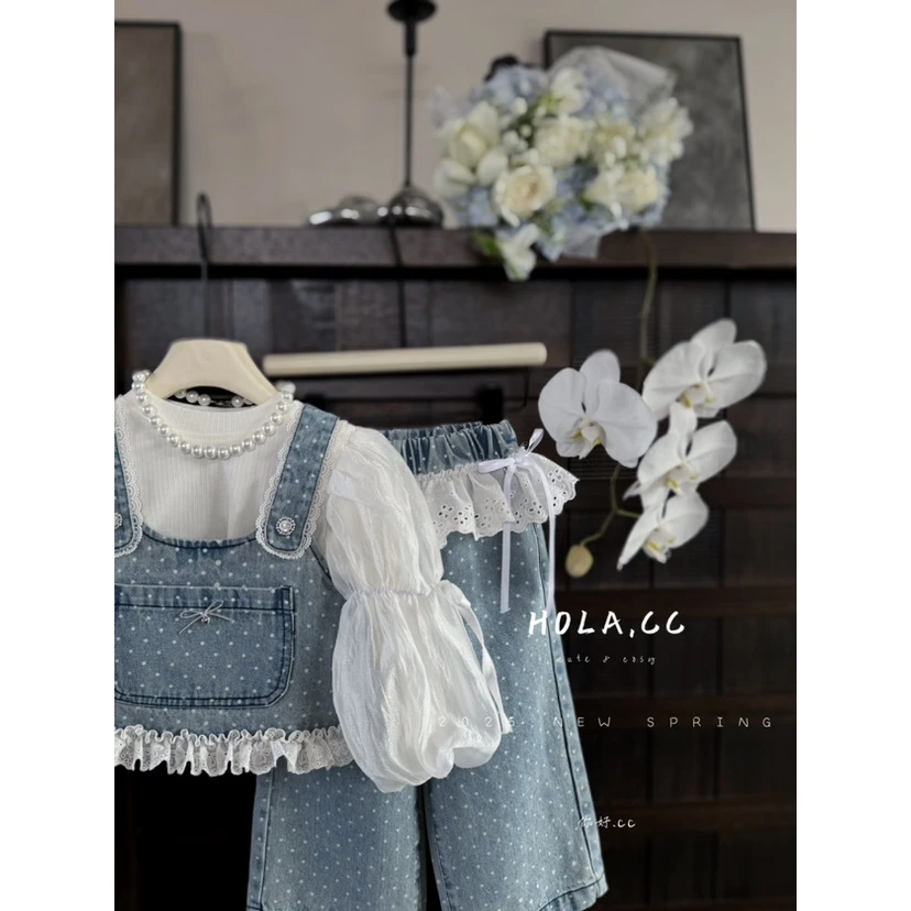 HOLA.CC·25春~牛仔花边点子吊带8878（汉服吊带）