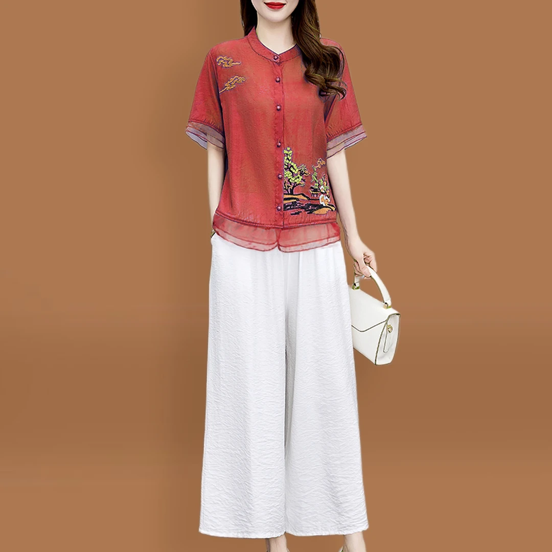 品牌流行时尚套装女装夏装2025新款夏季减龄贵夫人妈妈气质两件套