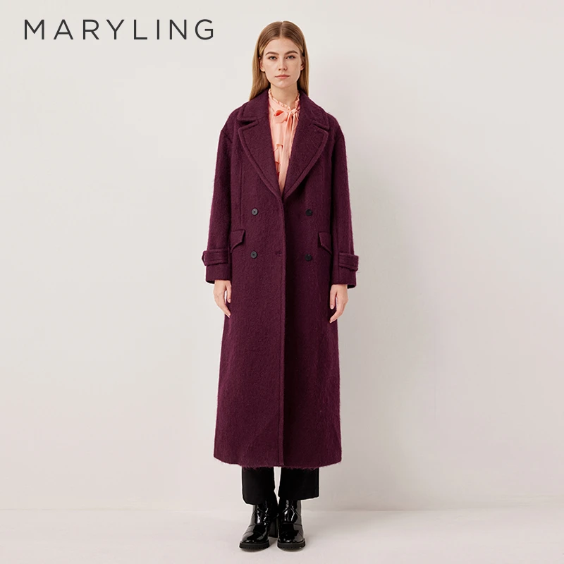 MARYLING玛俪琳2025秋季新品翻领双排扣气质长款大衣A1FGW93350