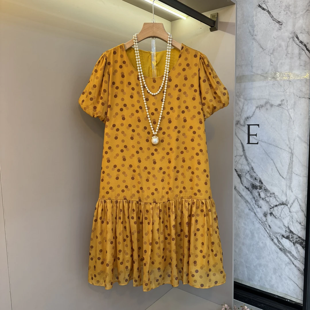 2025韩系甜美减龄时髦洋气泡泡袖后背飘带宽松娃娃版连衣裙2507