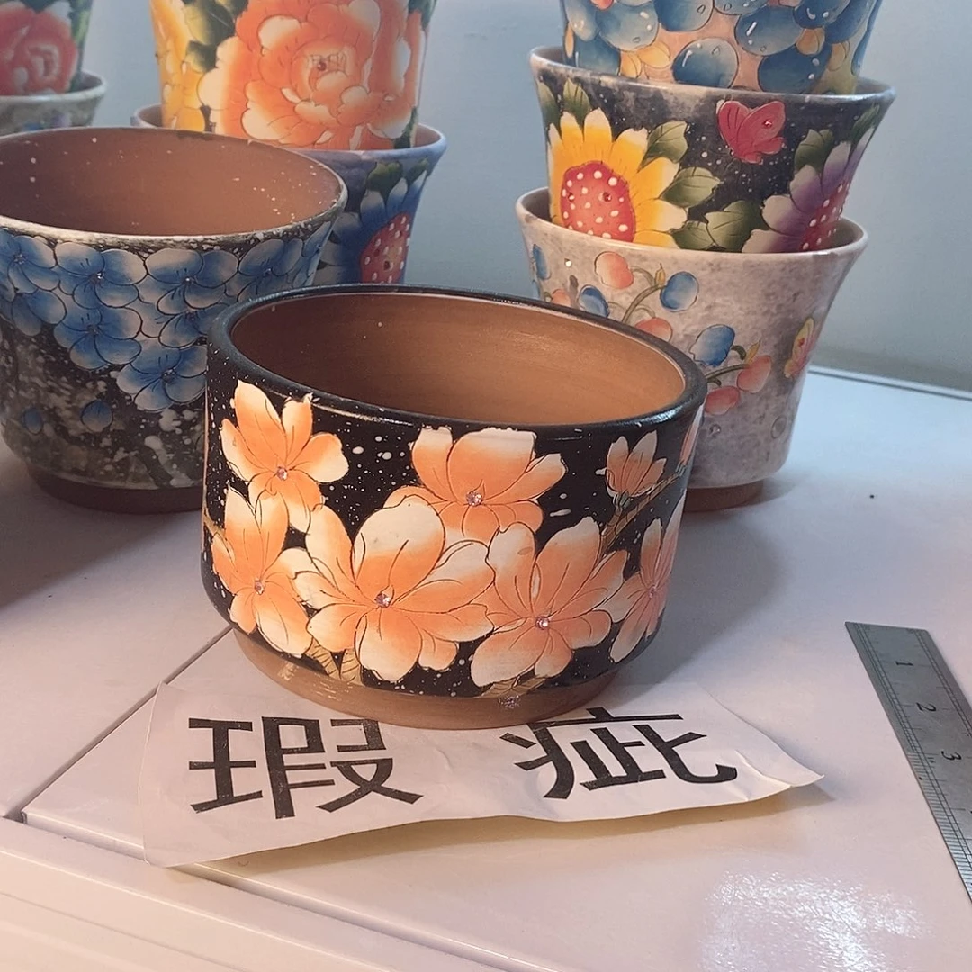 红泥花盆红陶手绘花盆