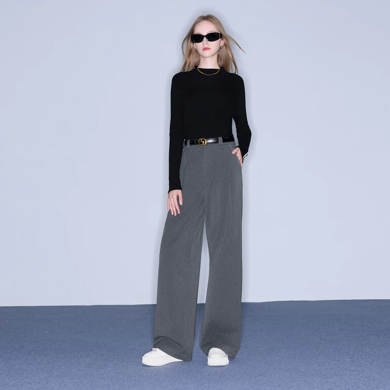 三彩ibudu2025冬季新款休闲长裤宽松阔腿裤格雷系女