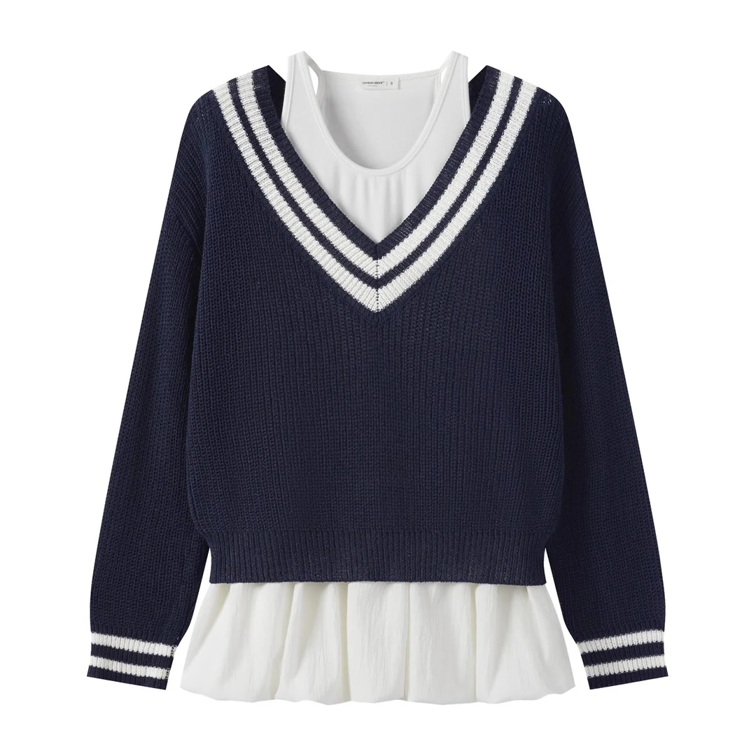 【现现】学院风毛针织衫套装春夏设计感连衣裙两件套7723