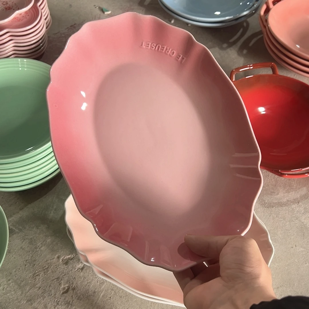 陶瓷 花韵长方盘 浅粉色