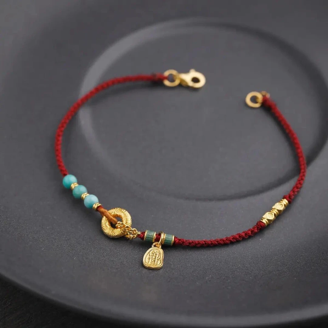 铜合金手链 「招财纳福」红色平安扣手绳生肖红绳小众编织手链手串