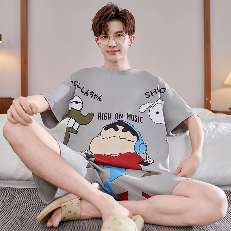夏季短袖薄款睡衣卡通家居服套装宽松韩版套装休闲家居服男款