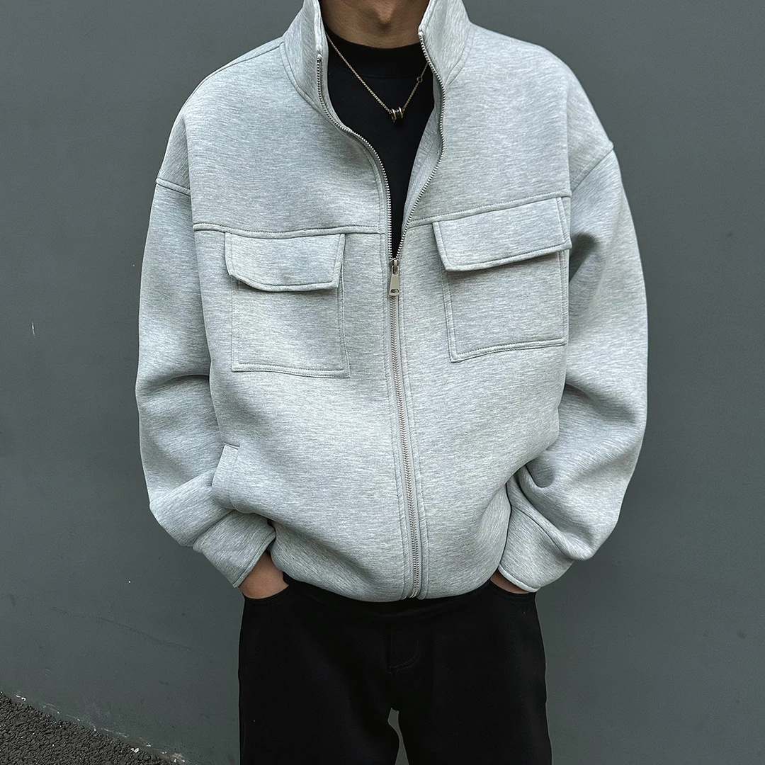 【UNAPS】太空口袋装饰挺阔cleanfit短款boxy情侣卫衣立领男女外套