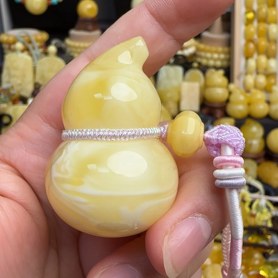 未镶嵌套链蜜蜡天然金白妖花蜜蜡葫芦吊坠