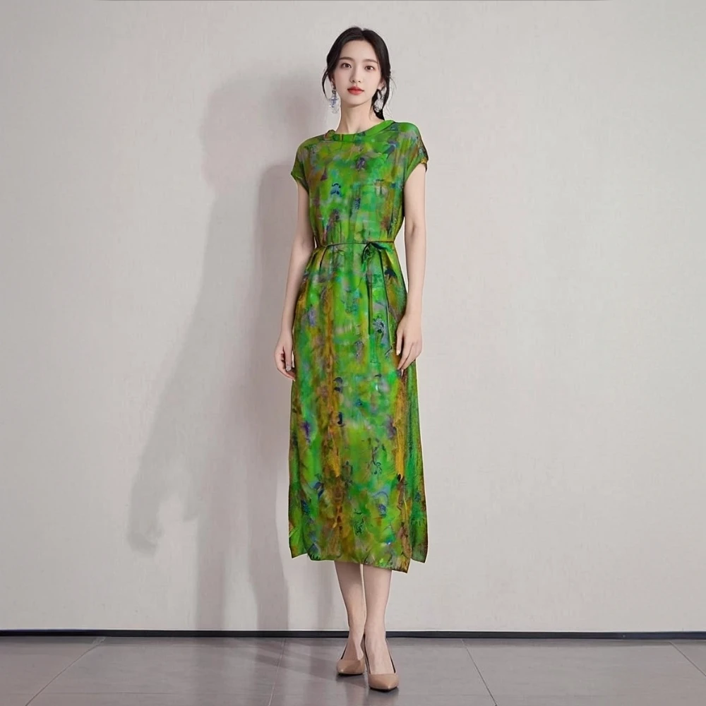 7303-21【胭脂绿】新款女士连衣裙