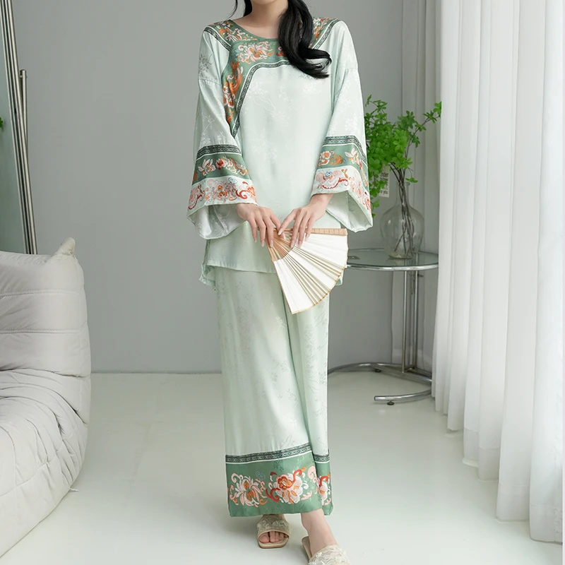 【专属】长袖长裤中国风夏季睡衣女套装复古中式休闲大码宽松家居服