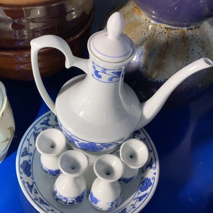 瓷片陶瓷品四厂青花翡翠瓷酒具
