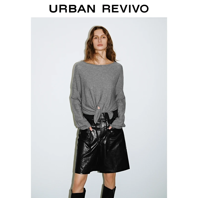 UR2026春季新款女装流动哲学褶皱绑带超宽松针织T恤UWJ950068