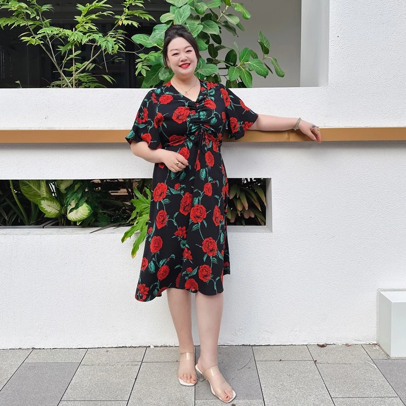 【现货梅姐定制】MJ9244轻奢高品质V领名媛飘逸大码连衣裙