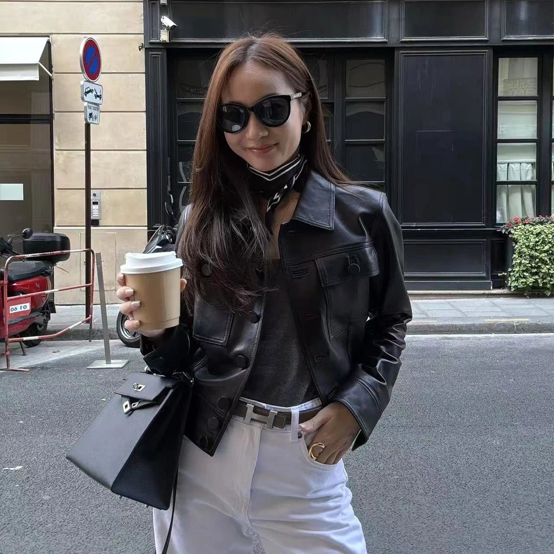 KEEP KAPU靠谱【里摩画刊】進口小羊皮翻领机车皮衣外套KP253149