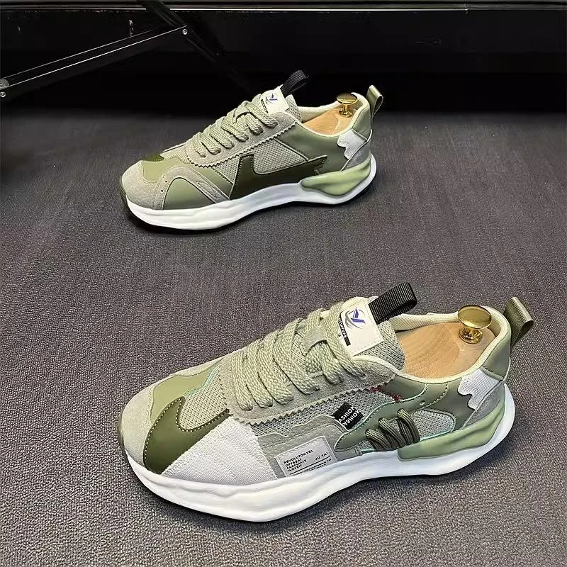 夏季新款透气网面老爹潮鞋男士增高管休闲运动男鞋黄牛皮橡胶底圆