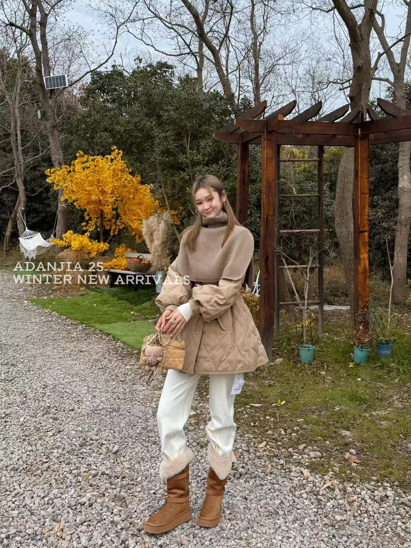 阿丹家     菱格圆领厚款中长款外套95绒绒服20251214