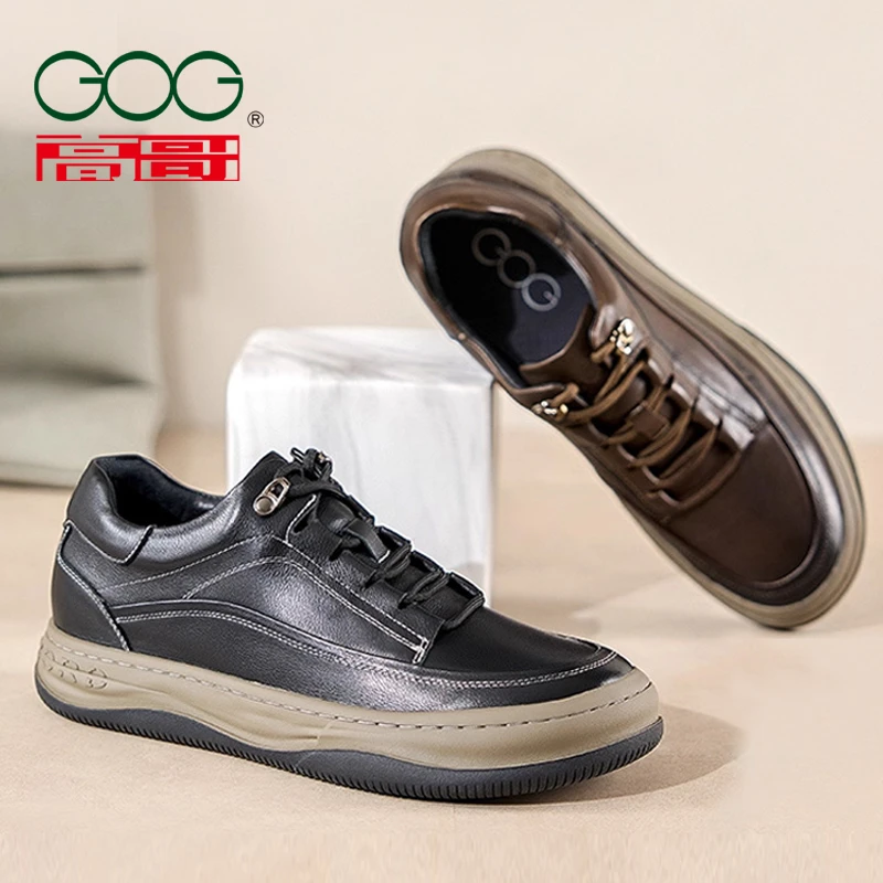 【6cm增高】高哥增高板鞋秋季轻便户外休闲鞋真皮男鞋隐形内增高鞋