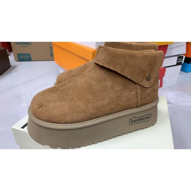 复古厚底翻边加绒雪地棉鞋