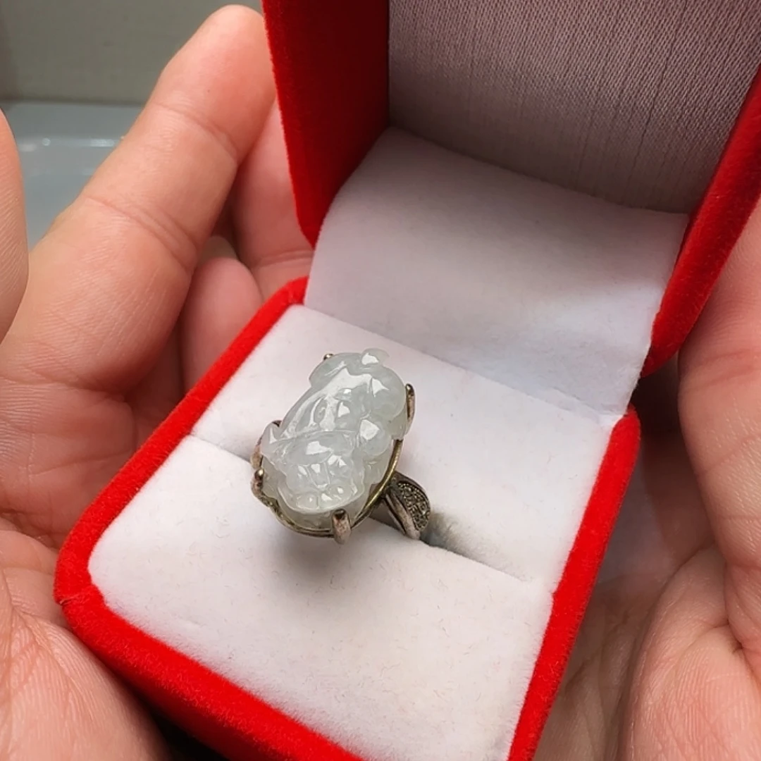 翡翠银S925镀金镶嵌戒指