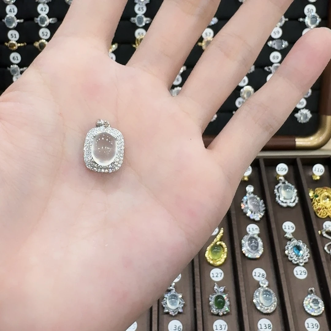 蛇纹石玉颈饰银S925镶嵌甜***a