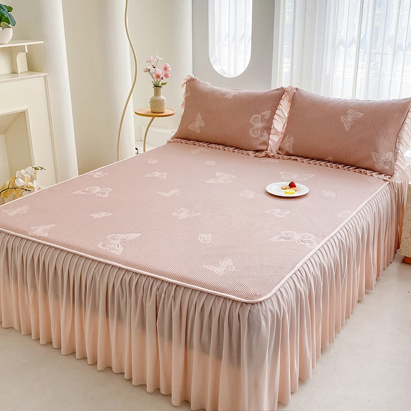 夏天专用冰豆豆凉席三件套乙纶舒适清凉空调席可机洗床裙床笠一体