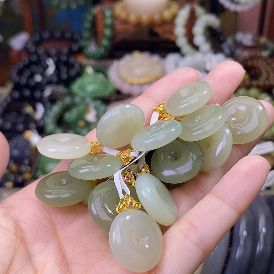 和田玉未镶嵌颈饰多样性发一 925.银晴水平安扣