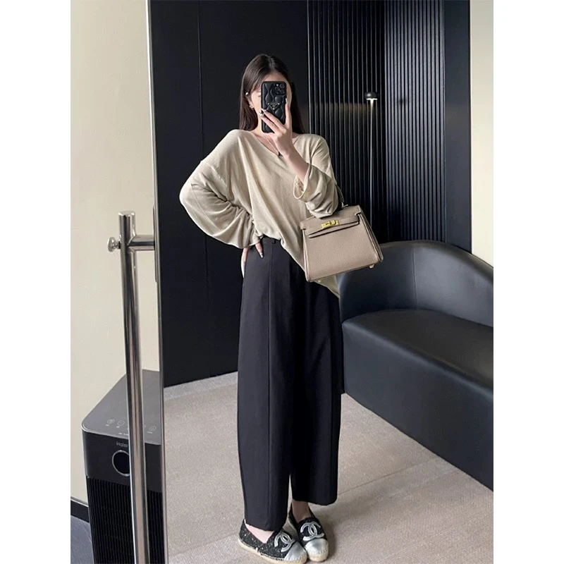 HENIMAN/恒依曼高腰宽松显瘦小个子直筒休闲九分哈伦奶奶裤7165