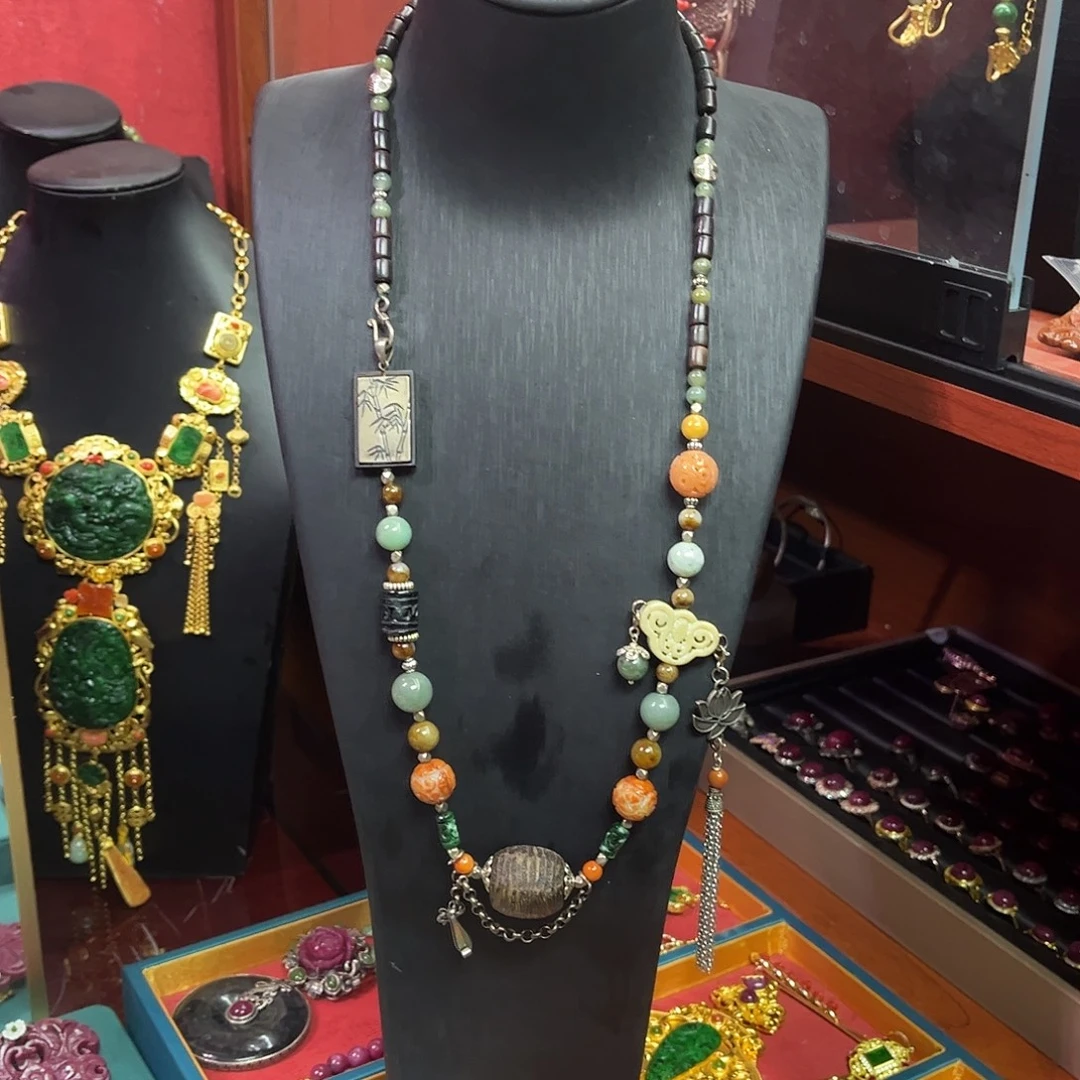 翡翠未镶嵌毛衣链翡翠多宝毛衣链项链