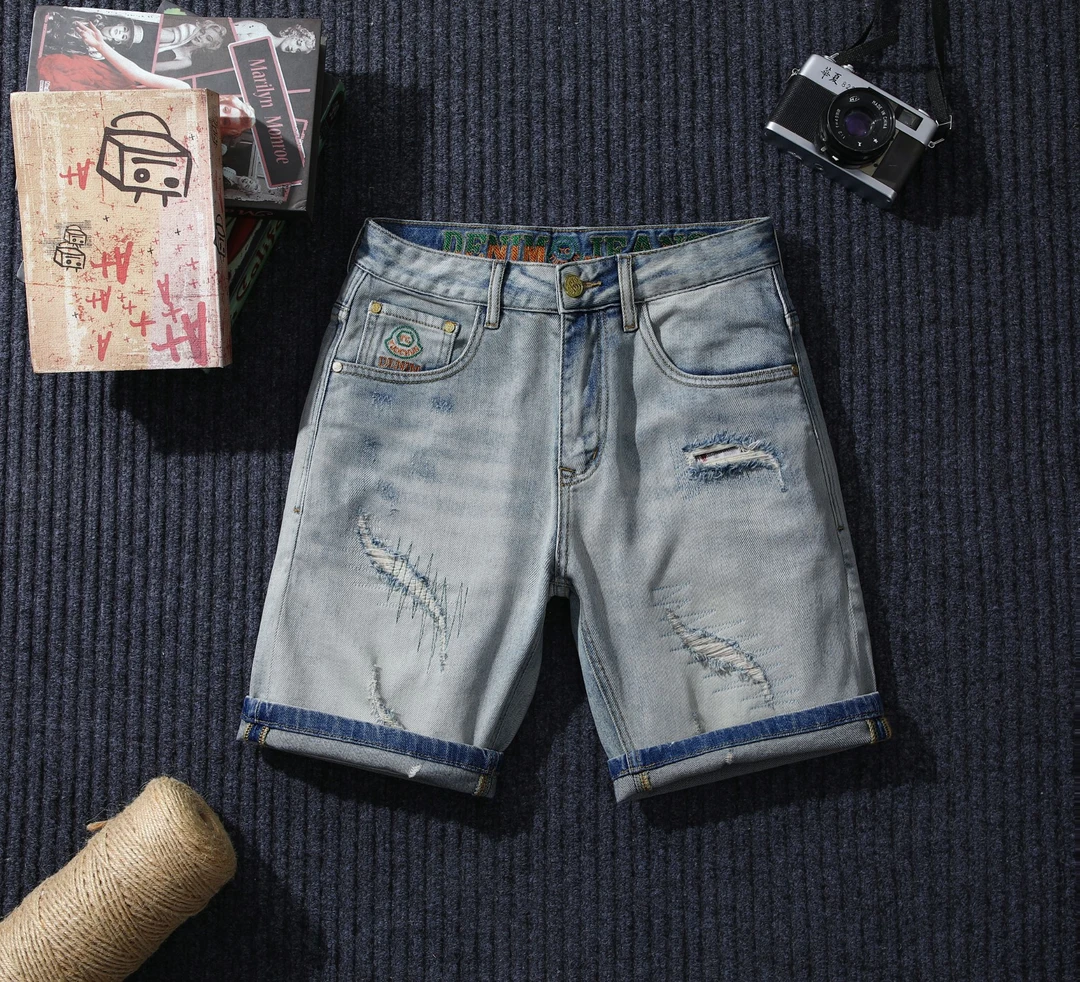 25新款夏季高档牛仔短裤男款潮牌破洞男士五分裤轻奢痞帅薄款中裤