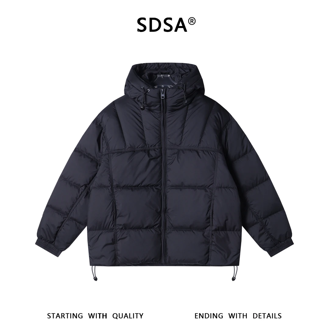 SDSA男士秋冬新款痞帅男装韩版简约连帽羽绒服外套纯色格子百搭