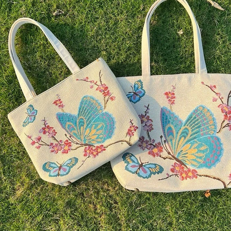 梅花蝴蝶刺绣包包上班通勤包时尚百搭学生托特包ins单肩绣花肩包